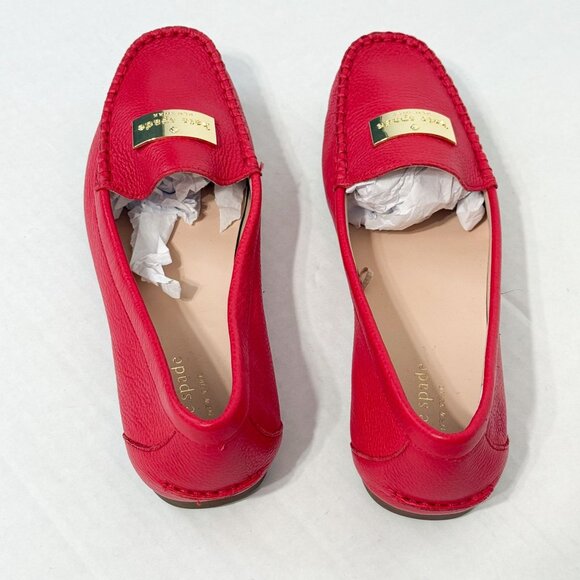 Kate Spade Corrie NWOB Sz 7.5 Coral Red Pebble Leather Women's Loafers Flat Shoe - Picture 2 of 7
